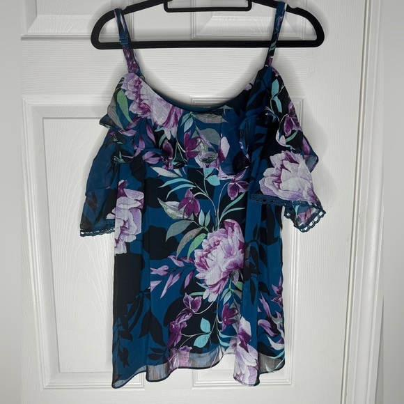 CITY CHIC NWT Patricia PYT Top Teal Bloom Cold Shoulder Size XXS/12 - Picture 2 of 8